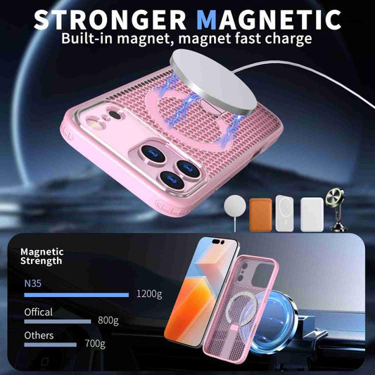 For iPhone 17 Pro Max kalebol Honeycomb Cooling MagSafe Holder Phone Case(Pink) by Kalebol