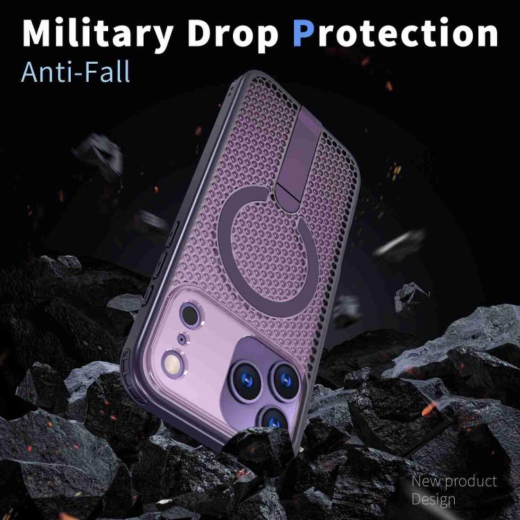 For iPhone 17 Pro Max kalebol Honeycomb Cooling MagSafe Holder Phone Case(Purple) by Kalebol