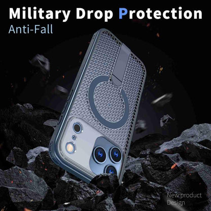 For iPhone 17 Pro kalebol Honeycomb Cooling MagSafe Holder Phone Case(Blue) by Kalebol