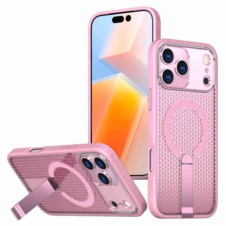 For iPhone 17 Pro kalebol Honeycomb Cooling MagSafe Holder Phone Case(Pink) by Kalebol
