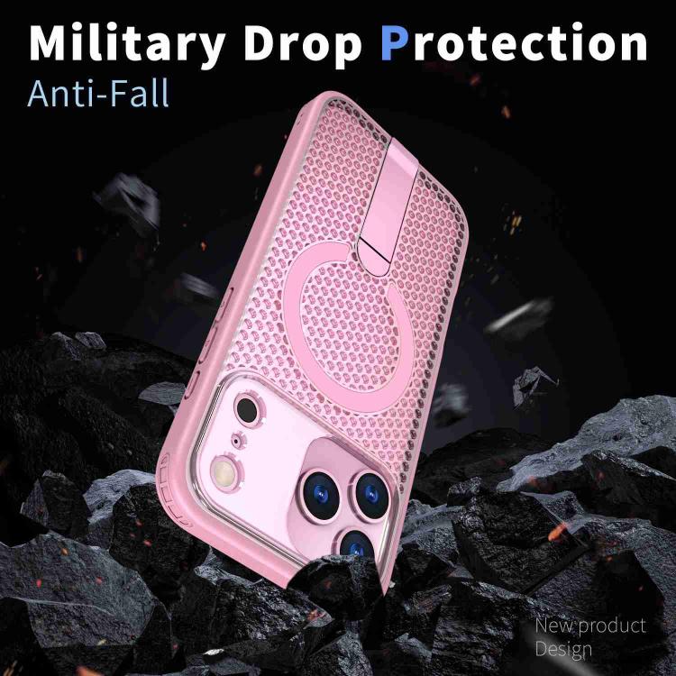 For iPhone 17 Pro kalebol Honeycomb Cooling MagSafe Holder Phone Case(Pink) by Kalebol
