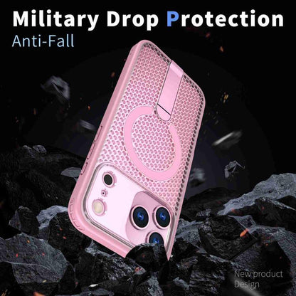 For iPhone 17 Pro kalebol Honeycomb Cooling MagSafe Holder Phone Case(Pink) by Kalebol