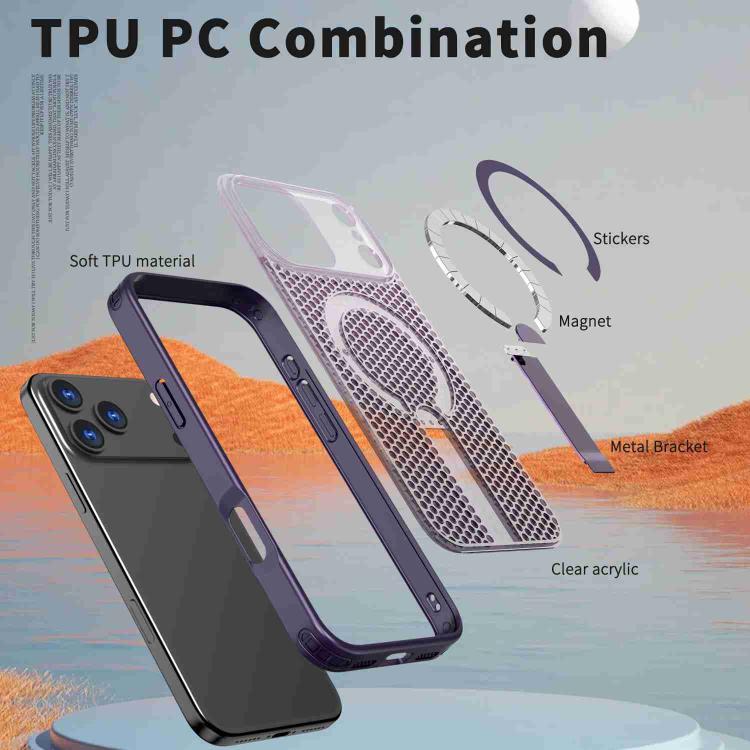 For iPhone 17 Pro kalebol Honeycomb Cooling MagSafe Holder Phone Case(Purple) by Kalebol