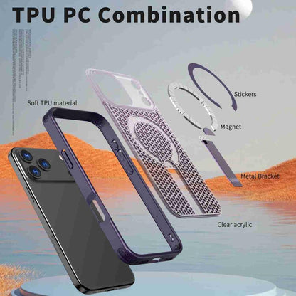 For iPhone 17 Pro kalebol Honeycomb Cooling MagSafe Holder Phone Case(Purple) by Kalebol