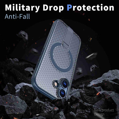 For iPhone 17 kalebol Honeycomb Cooling MagSafe Holder Phone Case(Blue) by Kalebol