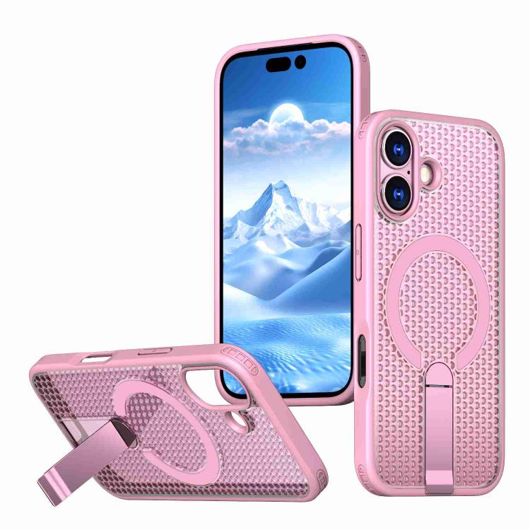 For iPhone 17 kalebol Honeycomb Cooling MagSafe Holder Phone Case(Pink) by Kalebol