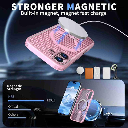For iPhone 17 kalebol Honeycomb Cooling MagSafe Holder Phone Case(Pink) by Kalebol