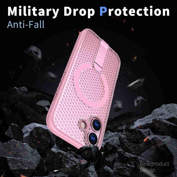 For iPhone 17 kalebol Honeycomb Cooling MagSafe Holder Phone Case(Pink) by Kalebol