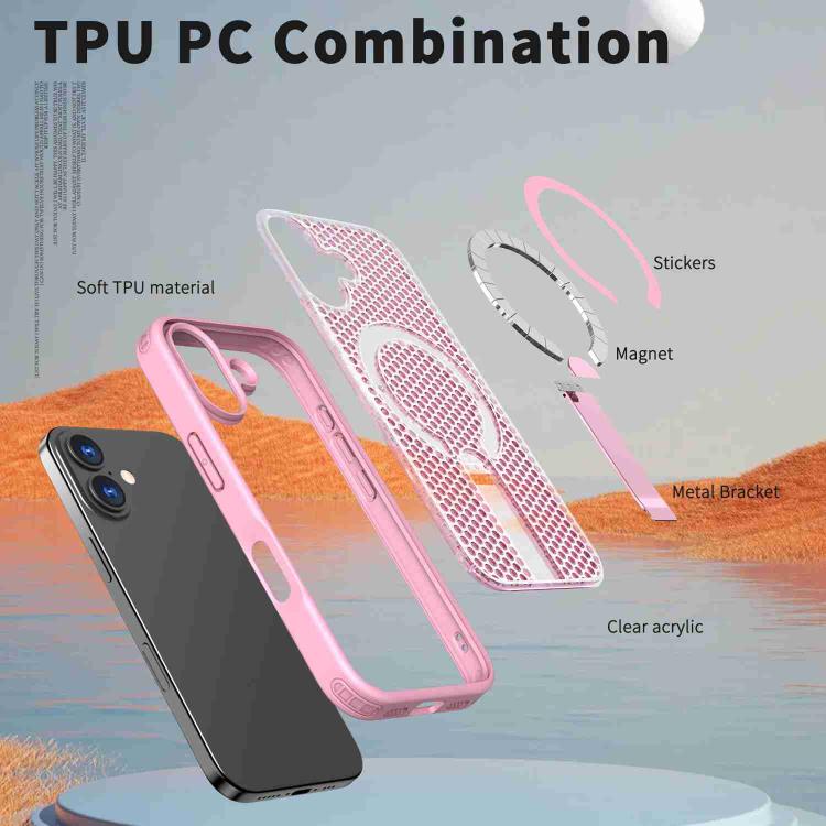 For iPhone 17 kalebol Honeycomb Cooling MagSafe Holder Phone Case(Pink) by Kalebol
