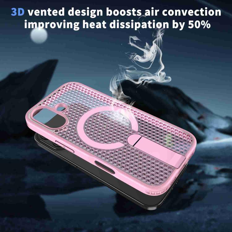 For iPhone 17 kalebol Honeycomb Cooling MagSafe Holder Phone Case(Pink) by Kalebol