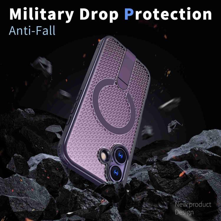For iPhone 17 kalebol Honeycomb Cooling MagSafe Holder Phone Case(Purple) by Kalebol
