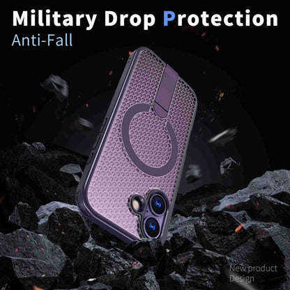 For iPhone 17 kalebol Honeycomb Cooling MagSafe Holder Phone Case(Purple) by Kalebol