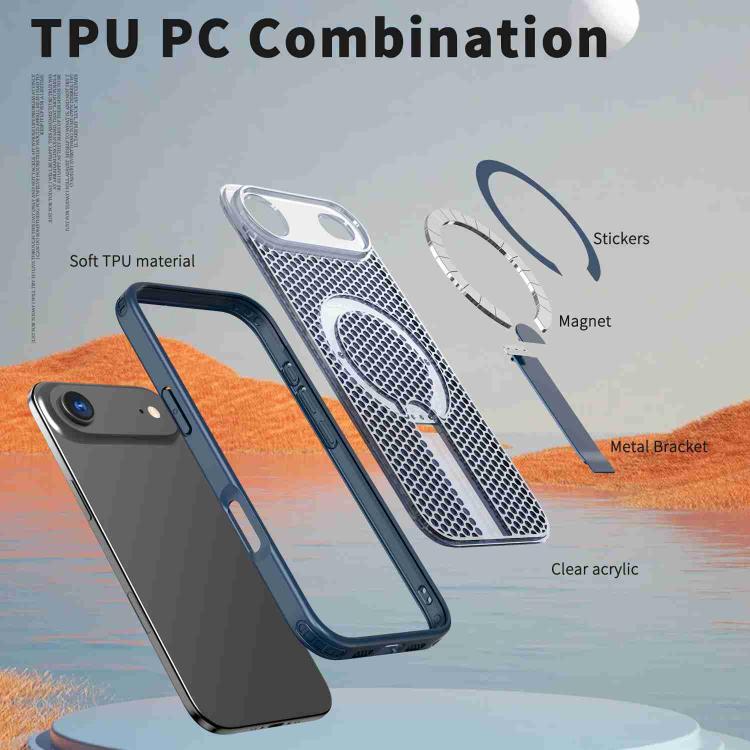 For iPhone Air kalebol Honeycomb Cooling MagSafe Holder Phone Case(Blue) by Kalebol