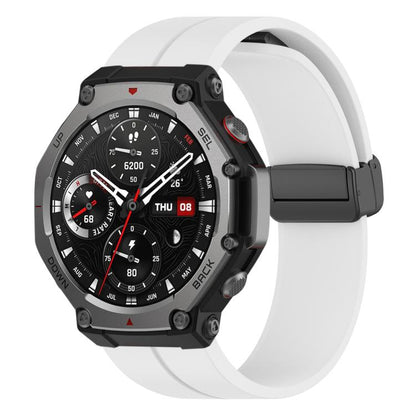 For Amazfit T-Rex 3 xDfind Flat Head Groove Folding Black Buckle Silicone Watch Band(White) by xDfind
