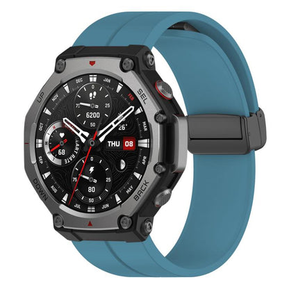 For Amazfit T-Rex 3 xDfind Flat Head Groove Folding Black Buckle Silicone Watch Band(Rock Blue) by xDfind