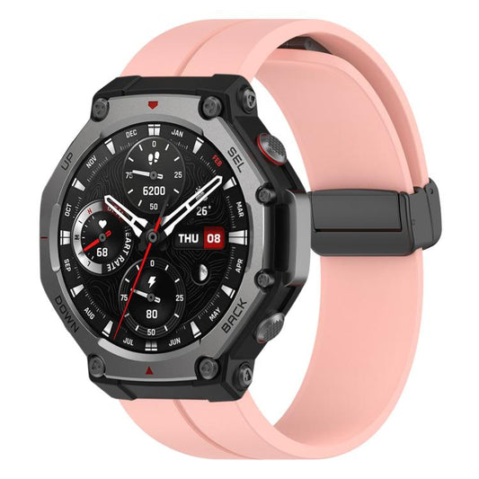 For Amazfit T-Rex 3 xDfind Flat Head Groove Folding Black Buckle Silicone Watch Band(Light Pink) by xDfind