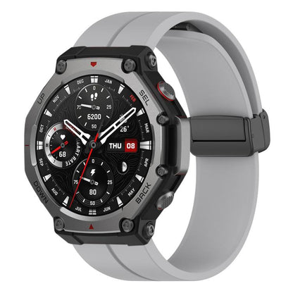 For Amazfit T-Rex 3 xDfind Flat Head Groove Folding Black Buckle Silicone Watch Band(Light Grey) by xDfind