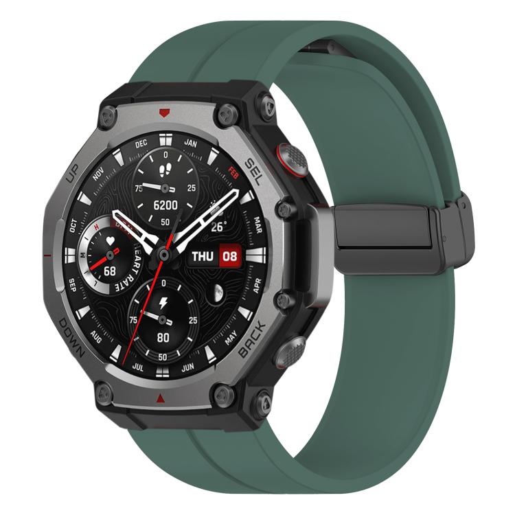 For Amazfit T-Rex 3 xDfind Flat Head Groove Folding Black Buckle Silicone Watch Band(Pine Green) by xDfind