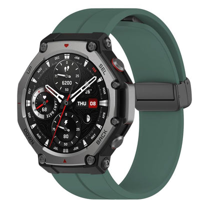 For Amazfit T-Rex 3 xDfind Flat Head Groove Folding Black Buckle Silicone Watch Band(Pine Green) by xDfind