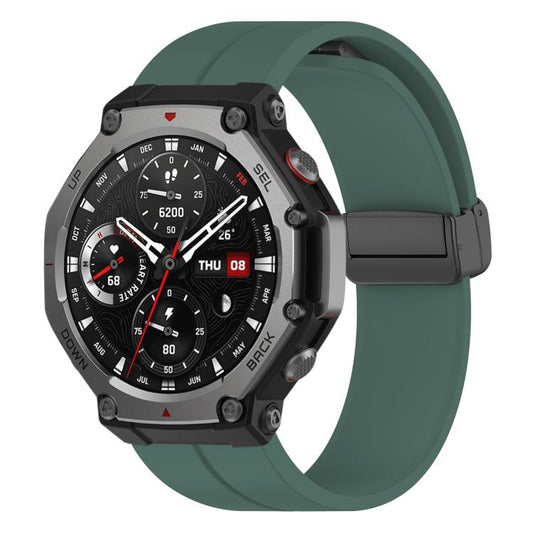 For Amazfit T-Rex 3 xDfind Flat Head Groove Folding Black Buckle Silicone Watch Band(Pine Green) by xDfind