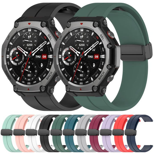 For Amazfit T-Rex 3 xDfind Flat Head Groove Folding Black Buckle Silicone Watch Band(Emerald Green) by xDfind