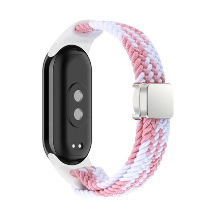 For Xiaomi Smart Band 10 / 9 / 8 xDfind Nylon Braided Loop Magnetic Buckle Watch Band(Pink White) by xDfind