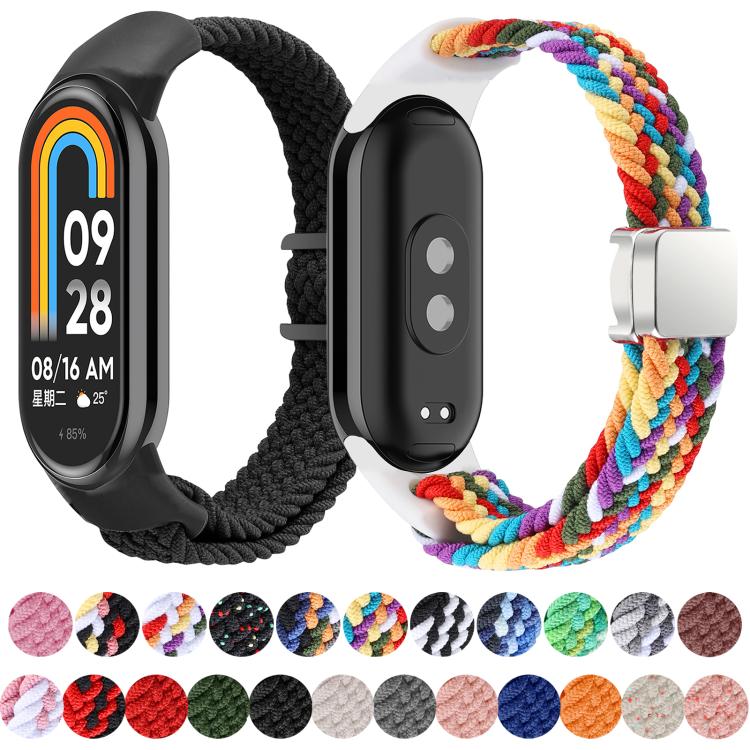 For Xiaomi Smart Band 10 / 9 / 8 xDfind Nylon Braided Loop Magnetic Buckle Watch Band(Black Rainbow) by xDfind