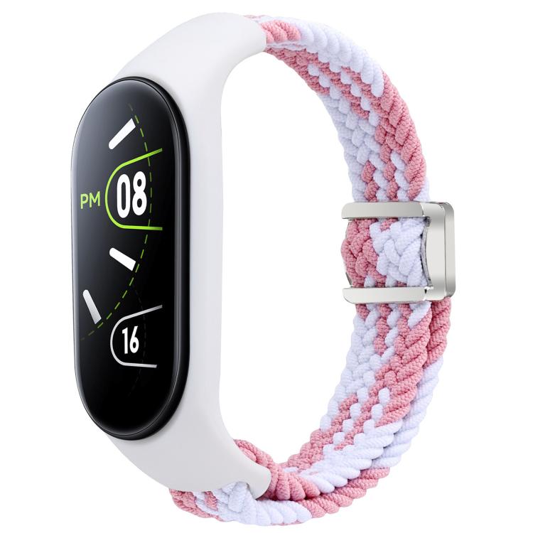 For Xiaomi Mi Band 7 / 6 / 5 / 4 / 3 xDfind Watch Cover Integrated Braided Loop Magnetic Buckle Watch Band(Pink White) by xDfind