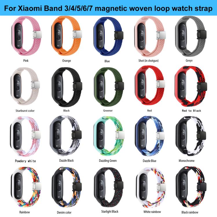 For Xiaomi Mi Band 7 / 6 / 5 / 4 / 3 xDfind Watch Cover Integrated Braided Loop Magnetic Buckle Watch Band(Black Rainbow) by xDfind
