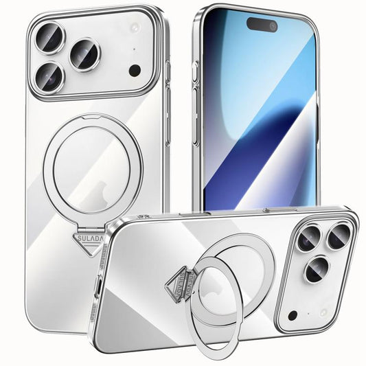 For iPhone 17 Pro Max SULADA Electroplated Transparent MagSafe Holder Phone Case(Silver) by SULADA