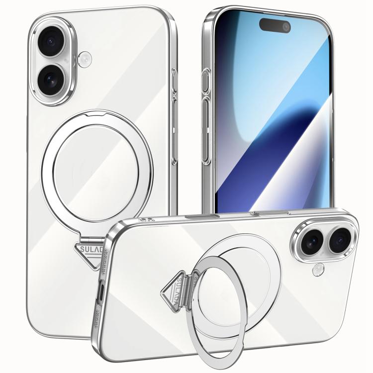 For iPhone 17 SULADA Electroplated Transparent MagSafe Holder Phone Case(Silver) by SULADA
