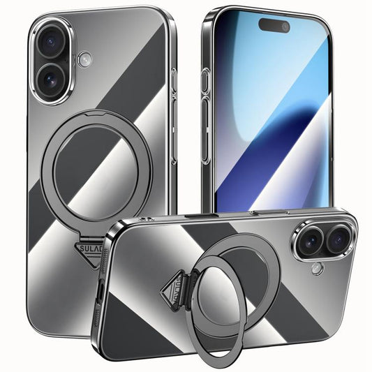 For iPhone 17 SULADA Electroplated Transparent MagSafe Holder Phone Case(Black) by SULADA