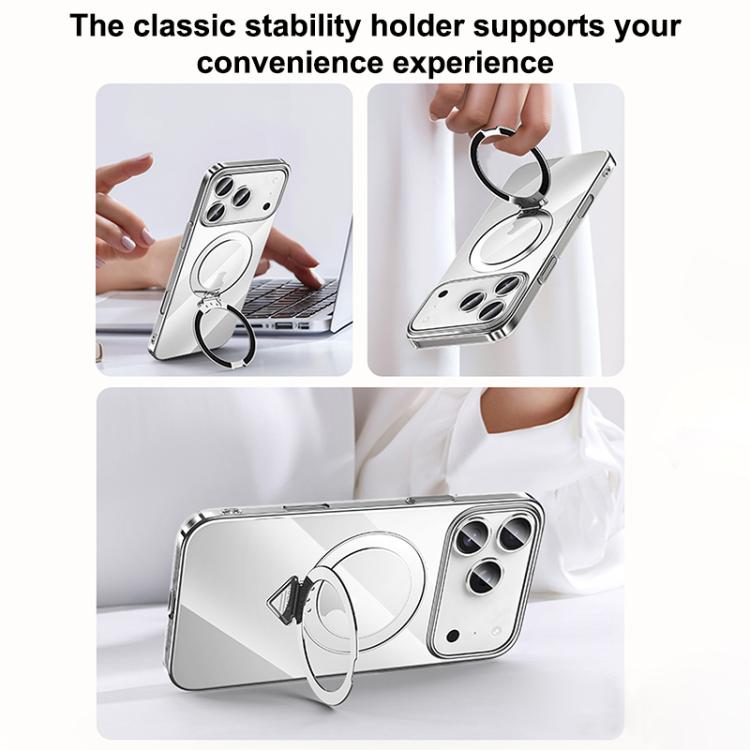 For iPhone 17 Pro SULADA Electroplated Transparent MagSafe Holder Phone Case(Silver) by SULADA