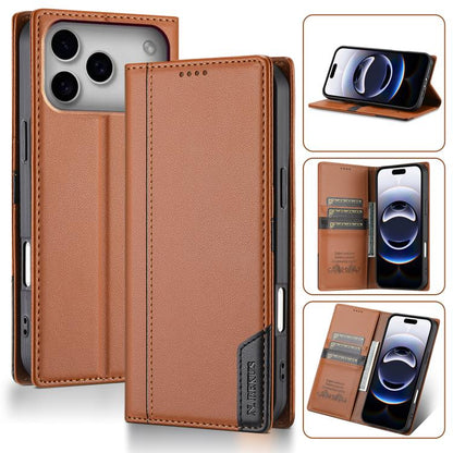 For iPhone 17 Pro Max N.BEKUS P3 RFID Stitching Magnetic Flip Leather Phone Case(Brown) by N.BEKUS
