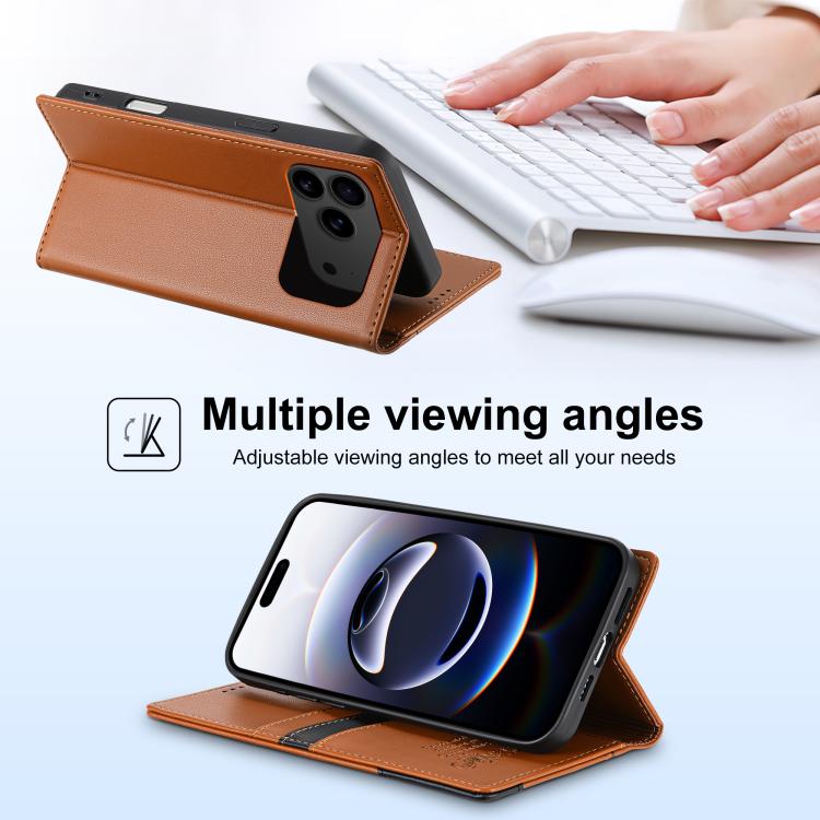 For iPhone 17 Pro Max N.BEKUS P3 RFID Stitching Magnetic Flip Leather Phone Case(Brown) by N.BEKUS