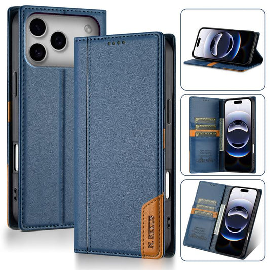 For iPhone 17 Pro N.BEKUS P3 RFID Stitching Magnetic Flip Leather Phone Case(Blue) by N.BEKUS