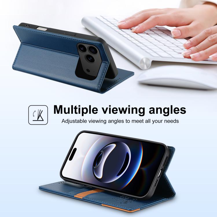 For iPhone 17 Pro N.BEKUS P3 RFID Stitching Magnetic Flip Leather Phone Case(Blue) by N.BEKUS