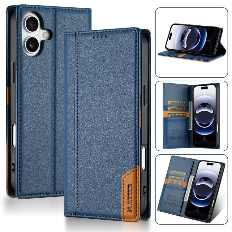 For iPhone 17 N.BEKUS P3 RFID Stitching Magnetic Flip Leather Phone Case(Blue) by N.BEKUS