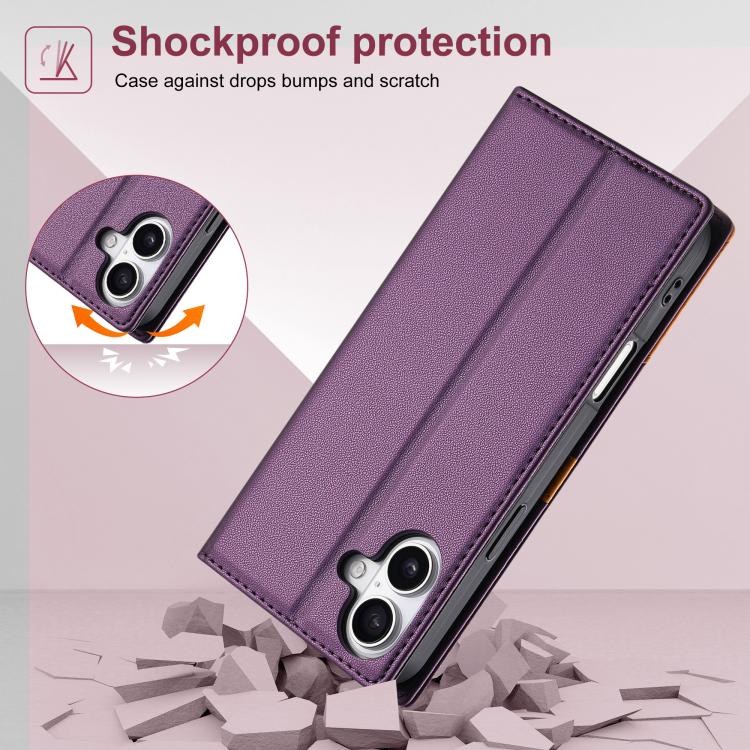 For iPhone 17 N.BEKUS P3 RFID Stitching Magnetic Flip Leather Phone Case(Purple) by N.BEKUS