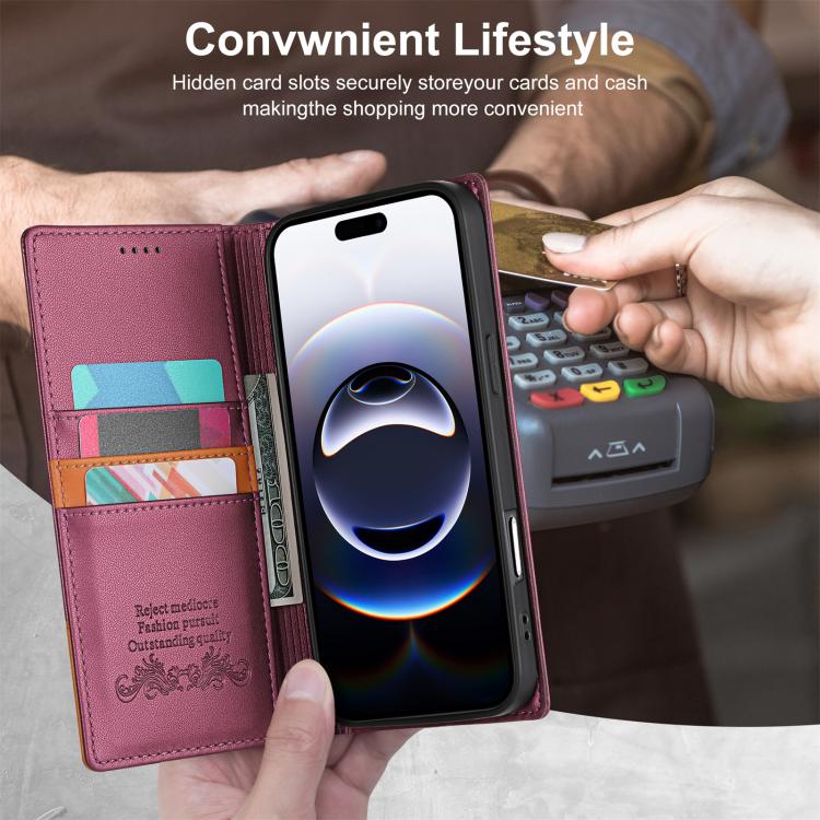 For iPhone 17 N.BEKUS P3 RFID Stitching Magnetic Flip Leather Phone Case(Wine Red) by N.BEKUS