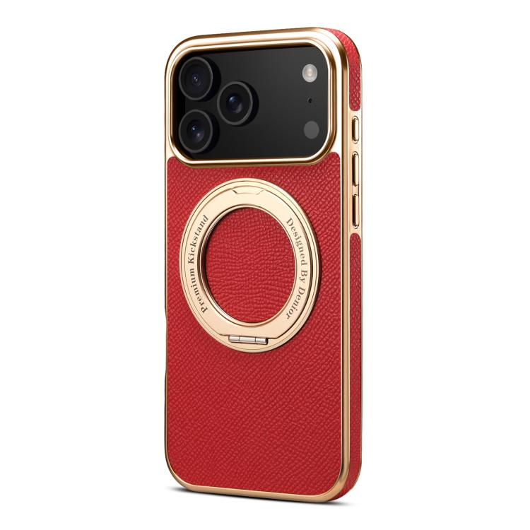 For iPhone 17 Pro Denior A23 Magnetic Holder Electroplating Genuine Leather Phone Case(Red) by Denior