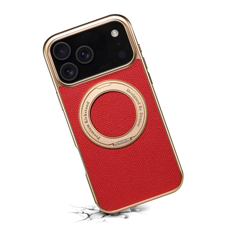 For iPhone 17 Pro Denior A23 Magnetic Holder Electroplating Genuine Leather Phone Case(Red) by Denior