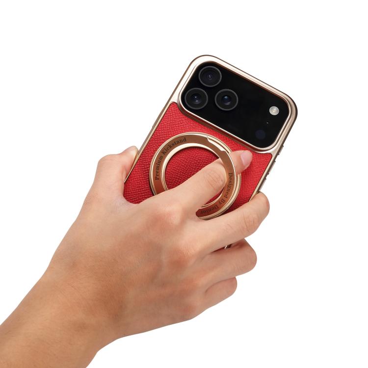 For iPhone 17 Pro Denior A23 Magnetic Holder Electroplating Genuine Leather Phone Case(Red) by Denior