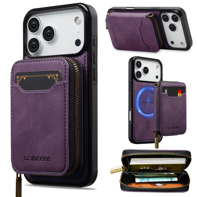 For iPhone 17 Pro Max LC.IMEEKE L6 Series Zipper Card Bag MagSafe Magnetic Phone Case(Purple) by LC.IMEEKE