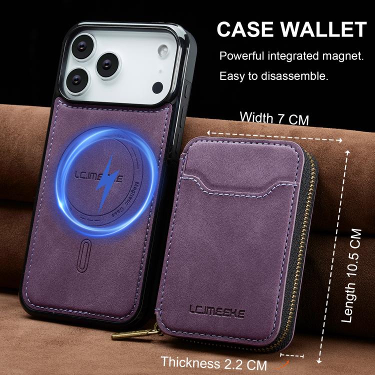 For iPhone 17 Pro Max LC.IMEEKE L6 Series Zipper Card Bag MagSafe Magnetic Phone Case(Purple) by LC.IMEEKE