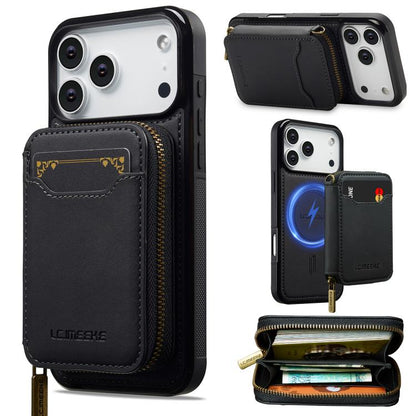 For iPhone 17 Pro Max LC.IMEEKE L6 Series Zipper Card Bag MagSafe Magnetic Phone Case(Black) by LC.IMEEKE