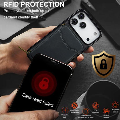 For iPhone 17 Pro Max LC.IMEEKE L6 Series Zipper Card Bag MagSafe Magnetic Phone Case(Black) by LC.IMEEKE