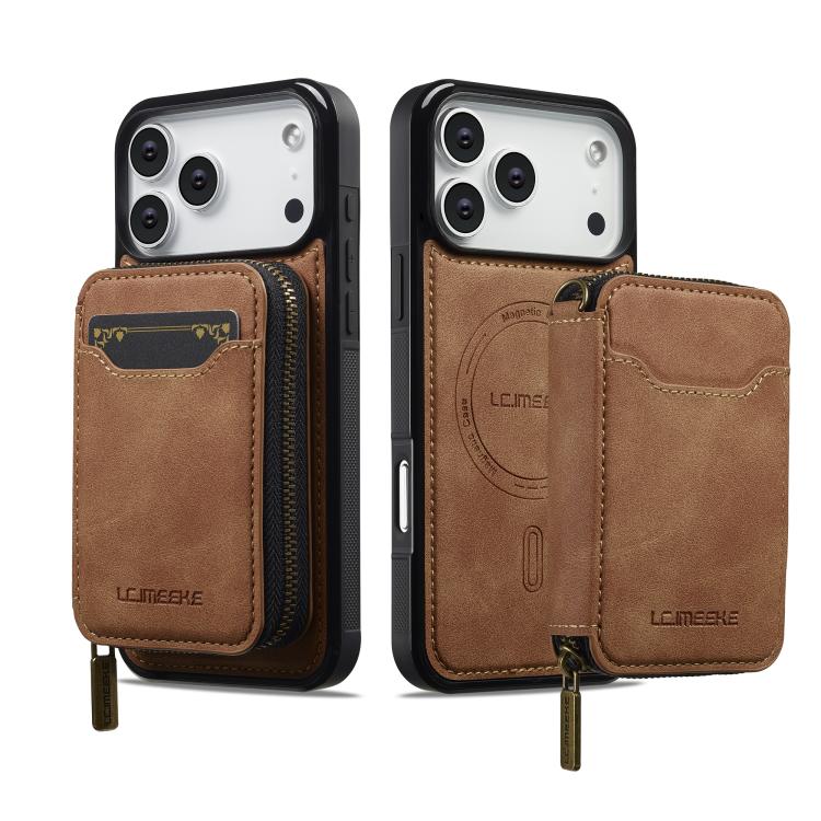 For iPhone 17 Pro Max LC.IMEEKE L6 Series Zipper Card Bag MagSafe Magnetic Phone Case(Brown) by LC.IMEEKE