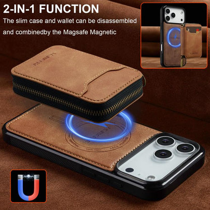 For iPhone 17 Pro Max LC.IMEEKE L6 Series Zipper Card Bag MagSafe Magnetic Phone Case(Brown) by LC.IMEEKE