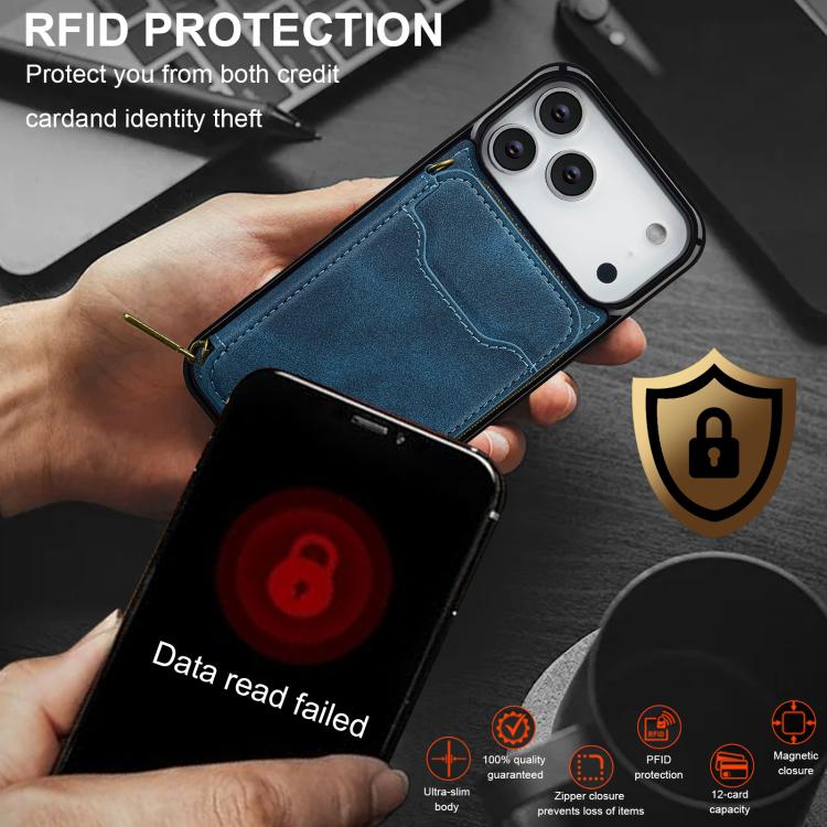 For iPhone 17 Pro Max LC.IMEEKE L6 Series Zipper Card Bag MagSafe Magnetic Phone Case(Blue) by LC.IMEEKE